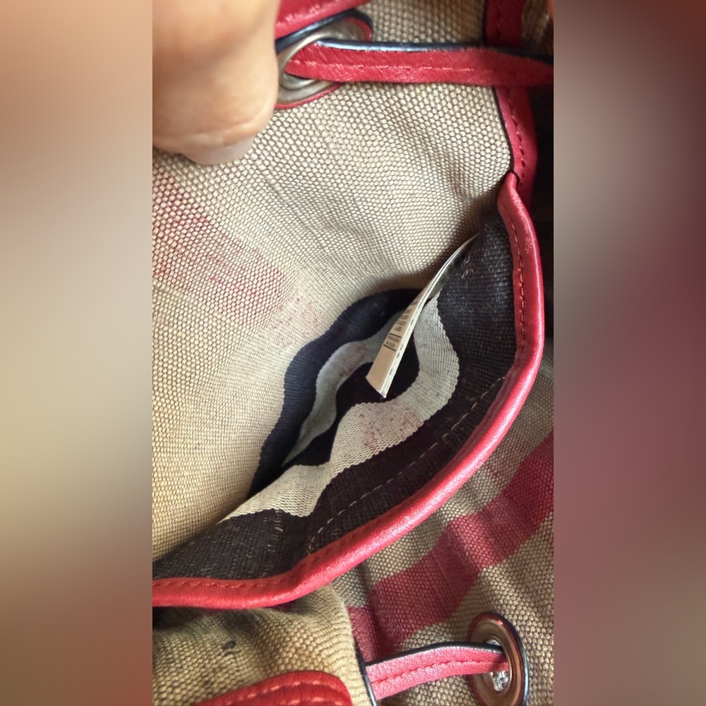 Burberry Beige Canvas Backpack with Red Heart Print and Red Leather Trim - Picture 14 of 16